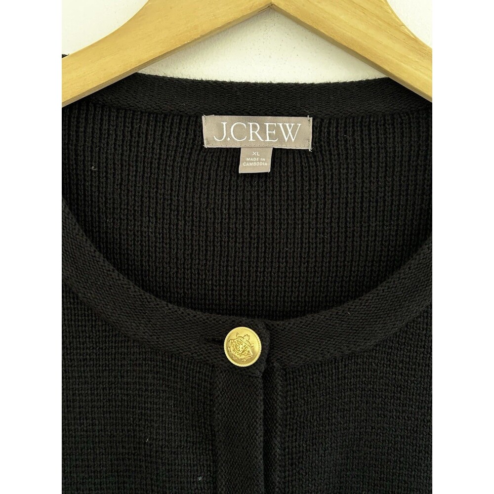 J.Crew Emilie Sweater Lady Jacket Size XL Black Gold Buttons Cardigan Pockets - Picture 6 of 8
